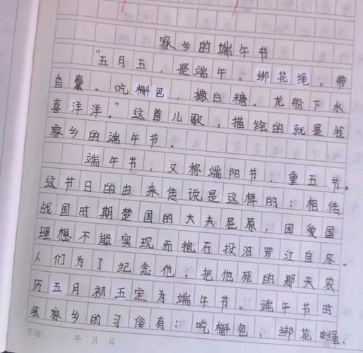 小学生歪歪扭扭手写端午节作文手稿