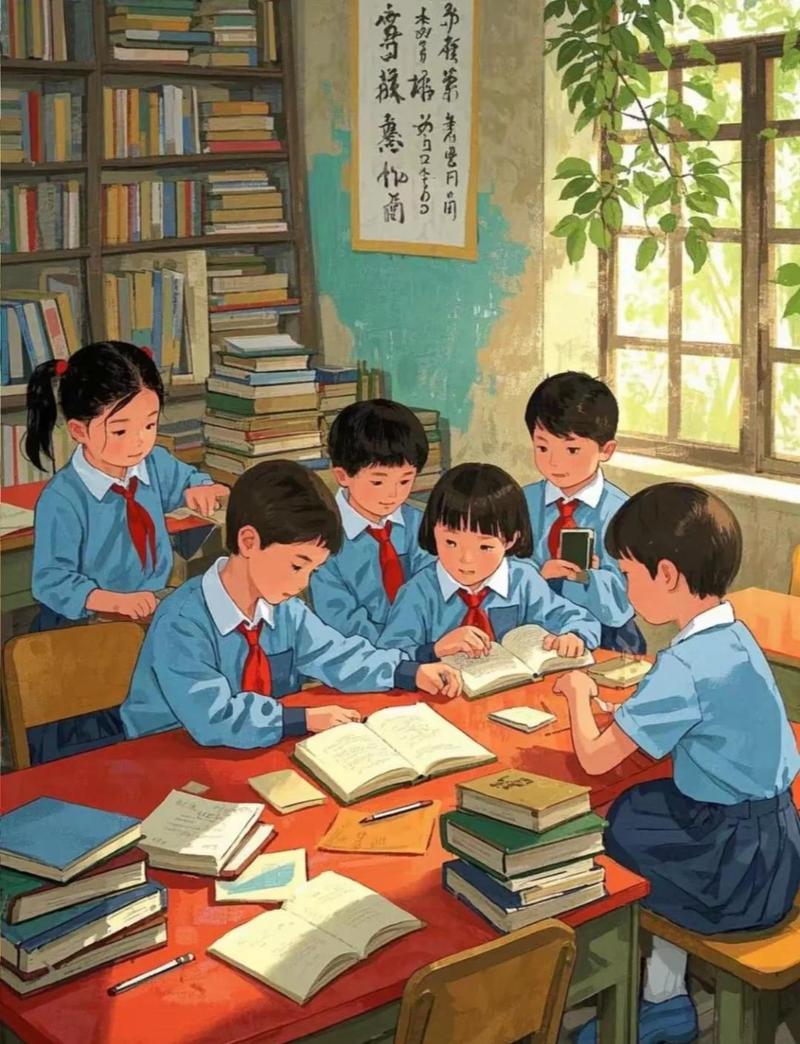 学生于图书馆桌前排解浮躁专注学习插画