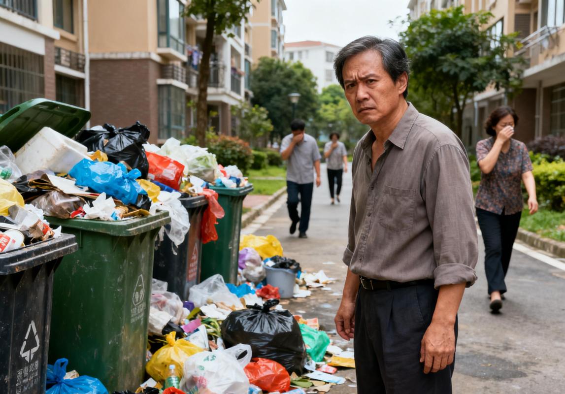 小区物业服务不到位垃圾堆积实拍
