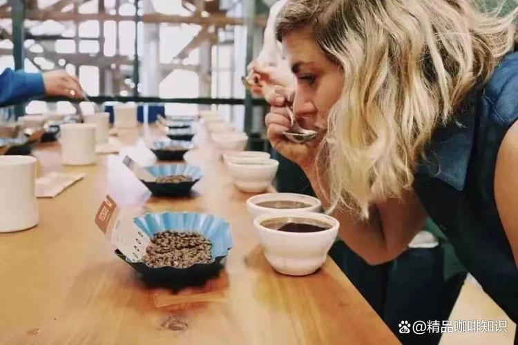 咖啡杯测师仔细嗅闻咖啡粉