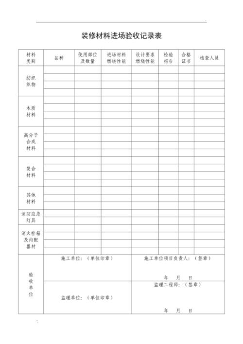 家装监理核对装修进场材料验收表