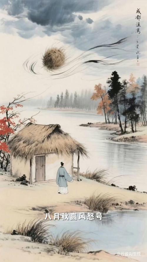 中国传统水墨画中杜甫茅屋为秋风所破诗意境