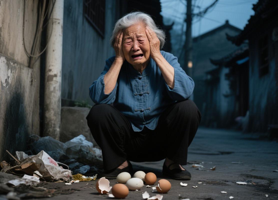 老太太独自坐在楼道里抹眼泪的新闻照片