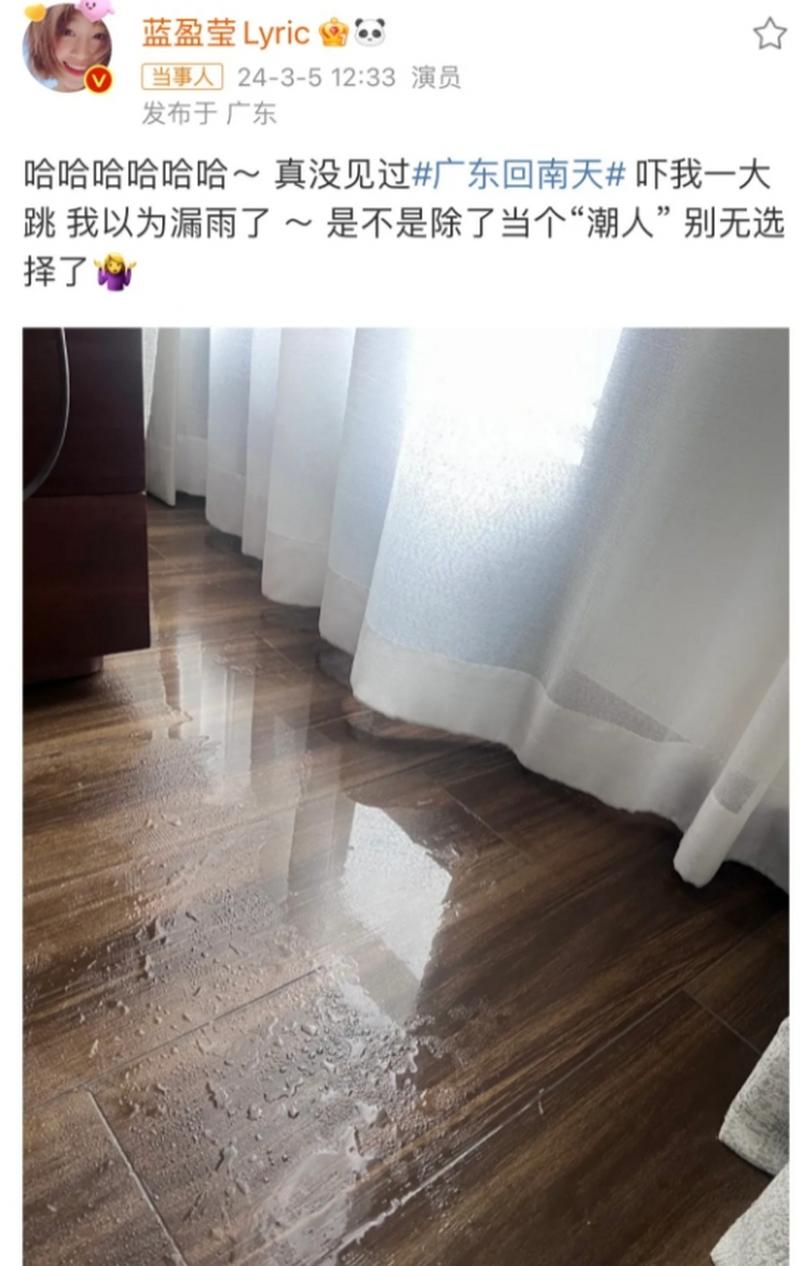 回南天木地板上凝结水珠惨状特写