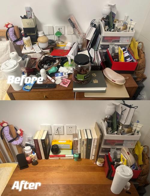杂乱电脑桌与整洁电脑桌对比