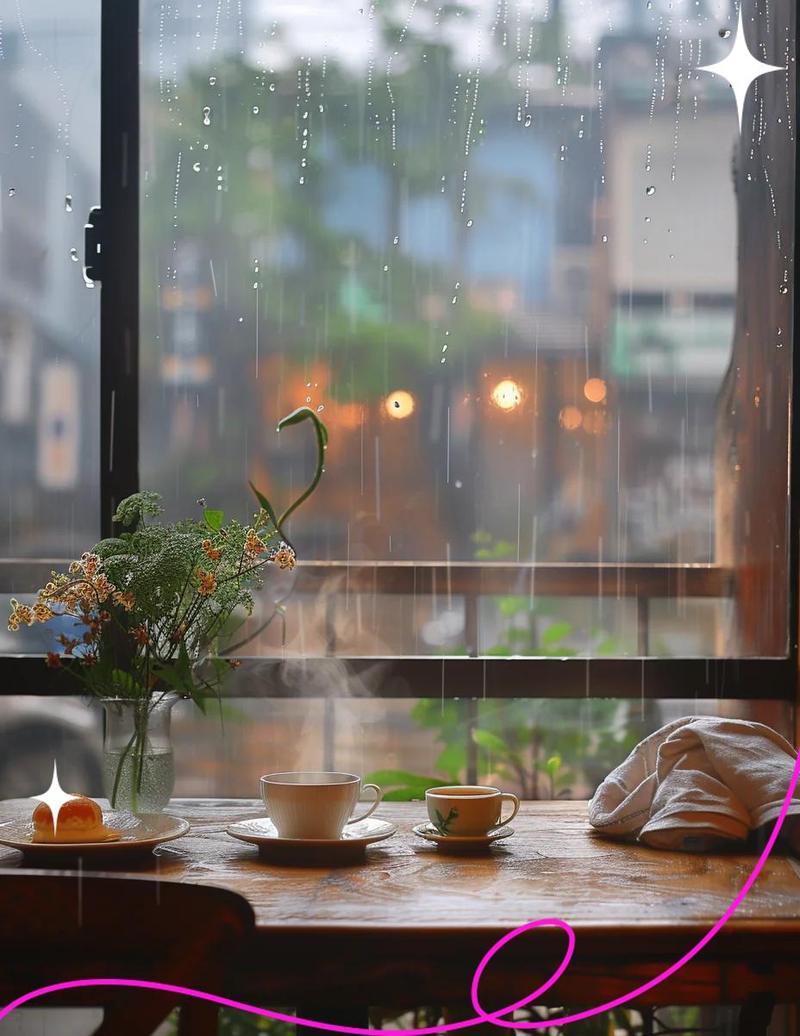 梅雨天雨天居家整理旧相册场景