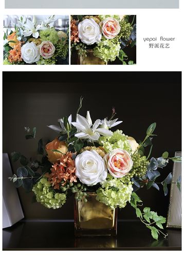仿真花混搭尤加利叶宴会桌花DIY