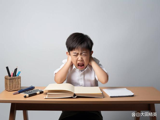 孩子面对电脑编程课烦躁的表情特写
