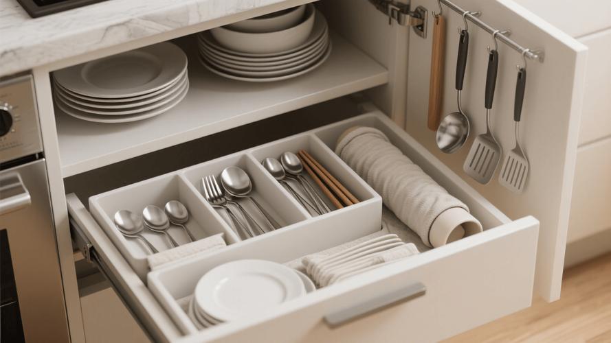 乱糟糟塞满刀具餐具的厨房抽屉