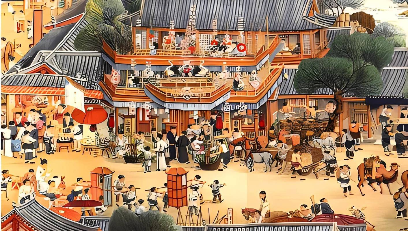 中国古代乡村集市贸易场景绘画