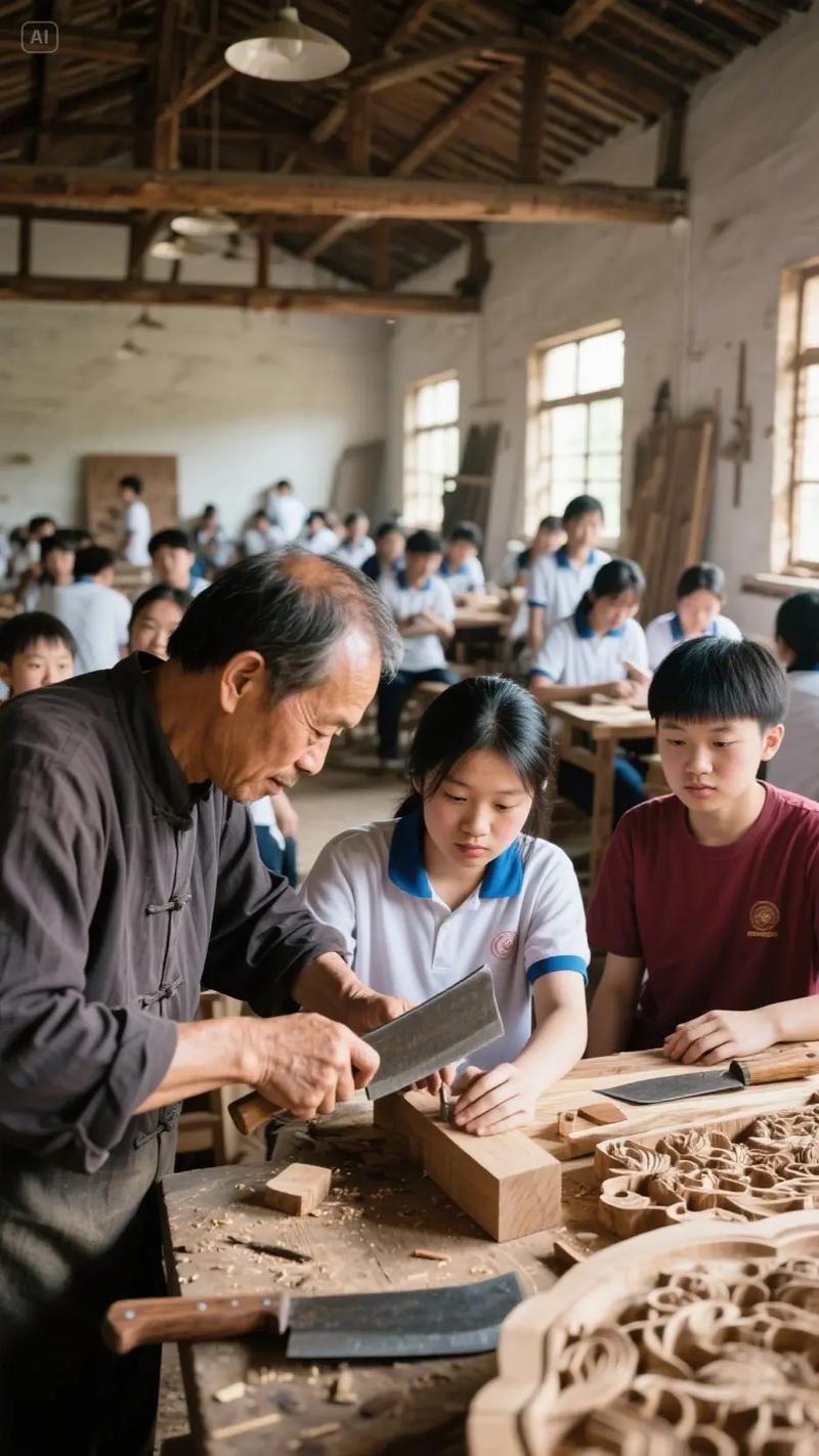 老工匠带年轻徒弟看传家宝旧卡尺