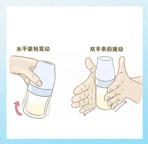 正确搓动奶瓶溶解配方奶的操作示意图