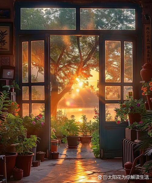 擦干净的落地窗透进来的橙红色夕阳