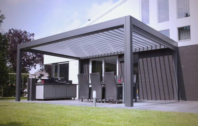 现代庭院带可翻转百叶户外凉亭实景