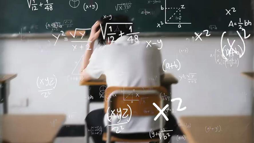 中学生咬着笔头对着数学题发愁