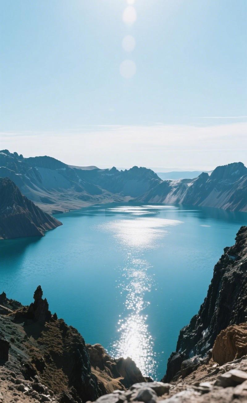 长白山天池夏日晴空蓝水面景观