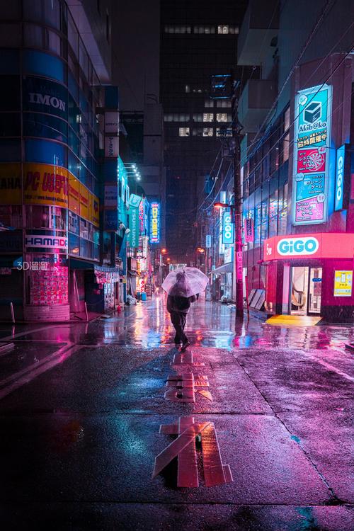 1982版银翼杀手雨夜霓虹街道场景截图
