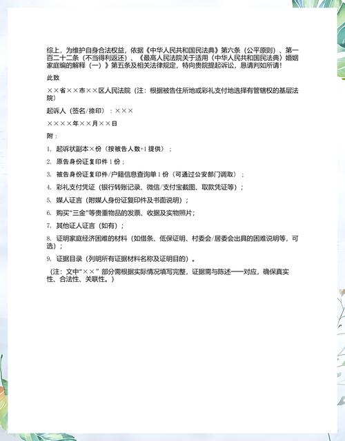 婚约彩礼纠纷诉讼材料实拍