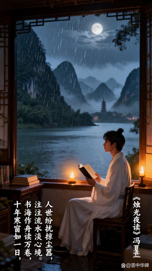 一个人在烛光下翻阅泛黄的诗集
