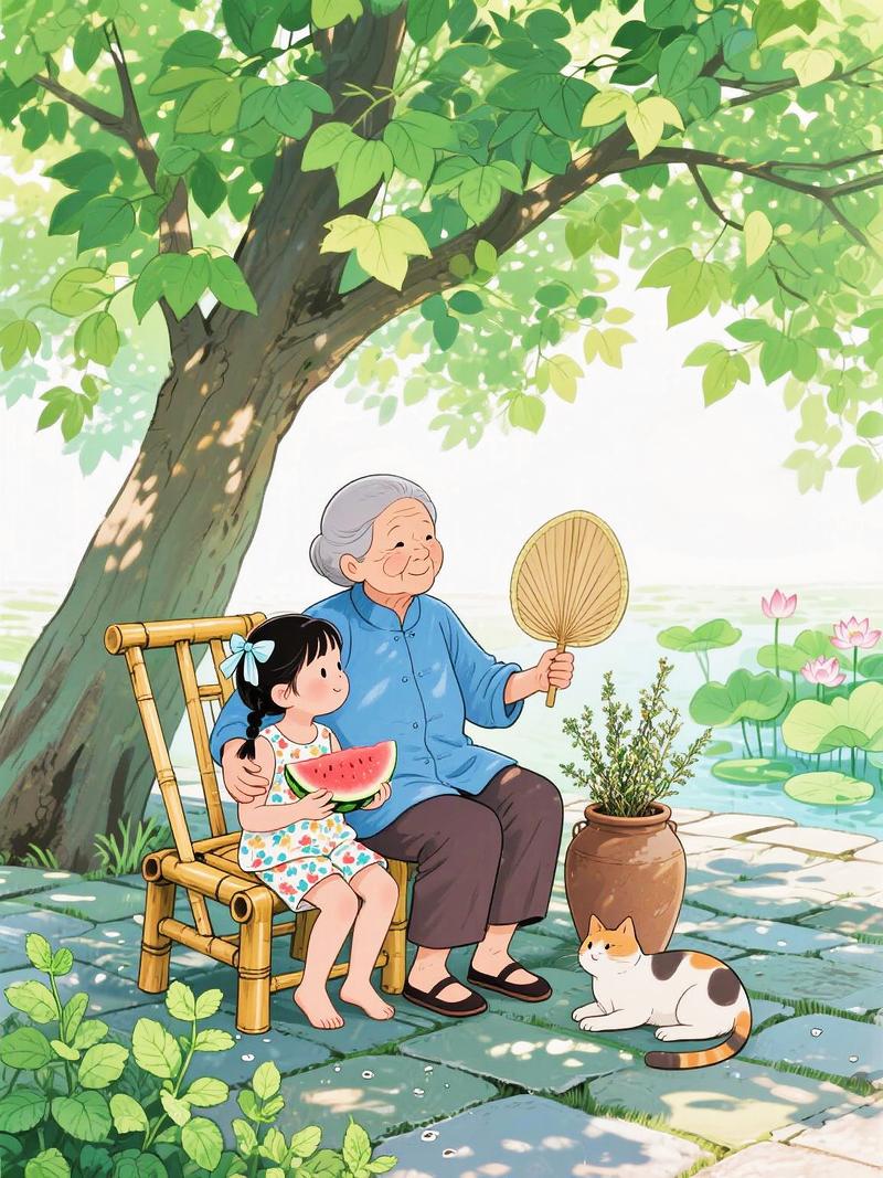 中国家庭长辈呼唤孙辈小名场景插画