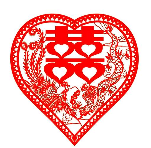 红色喜剪和龙凤剪纸特写