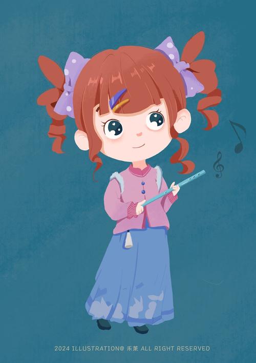 日常漫画 蓝头发机器人小姑娘举铜锣烧插画