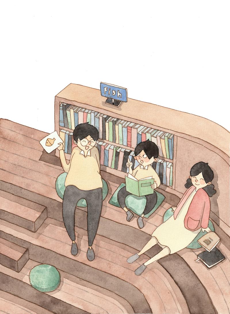 蹲书店角落看漫画的小男孩