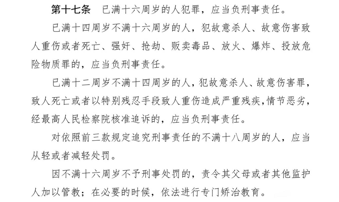 刑法第十七条刑事责任年龄条文实拍图