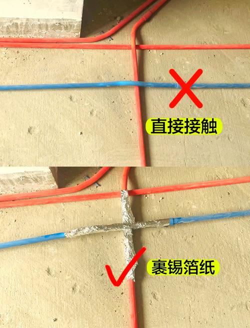 强弱电波纹管交叉处锡纸屏蔽施工图