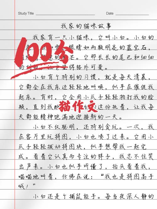 摊开沾了猫毛的小学生作文本
