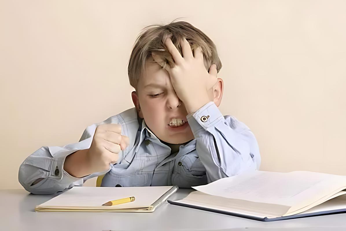 小学生写作业时发呆玩橡皮愁眉苦脸