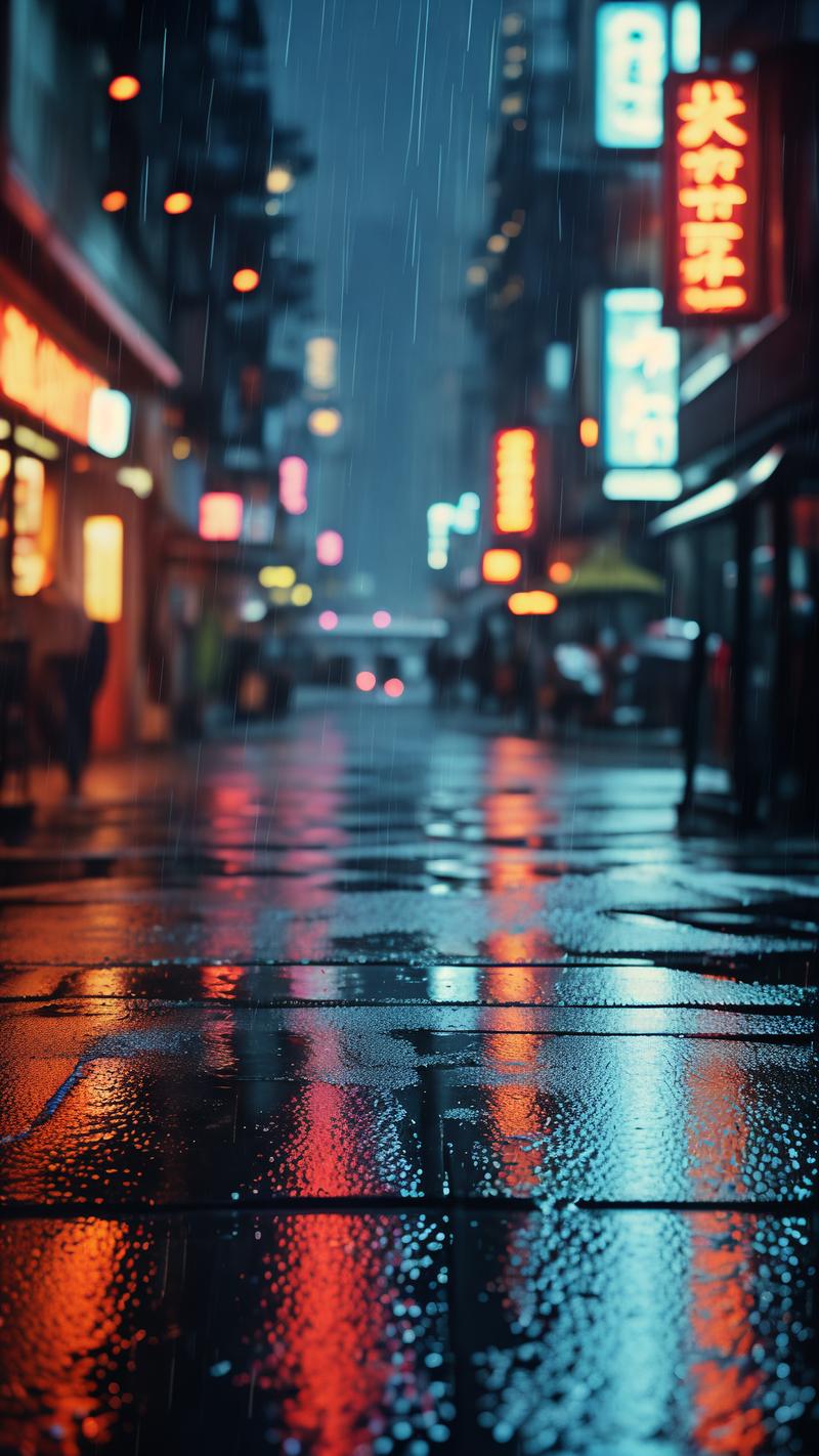 雨后路灯 撑伞人 剪影 水珠 夜街