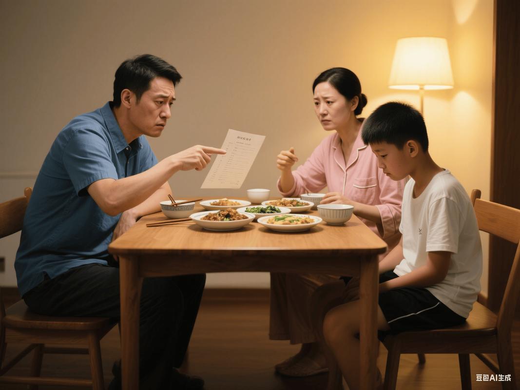 家庭餐桌亲子争执日常场景