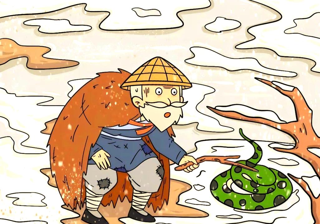 伊索寓言农夫与蛇暗黑风格插画