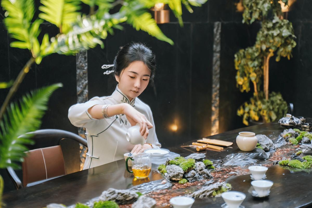 网红茶艺表演摆拍现场