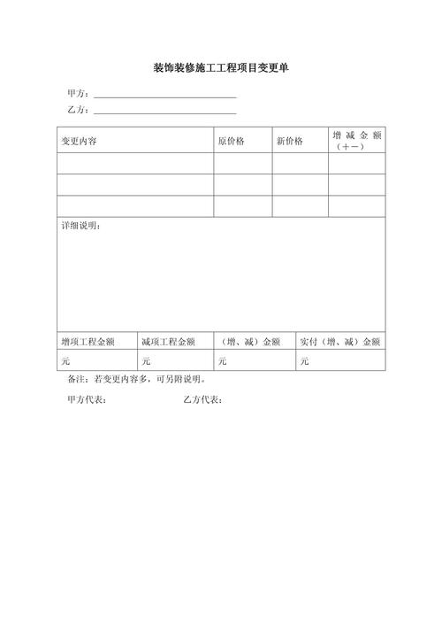 装修工地现场临时变更施工记录单