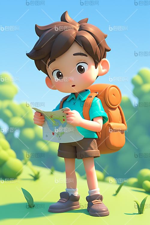 孩子拿着地图在野外迷失方向