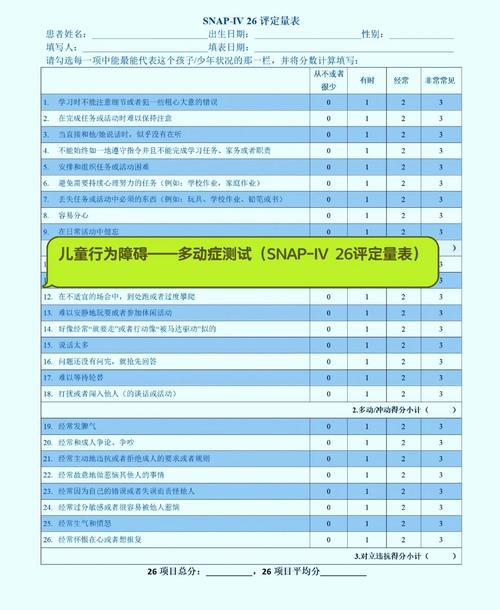 儿童多动症倾向行为对照表 家长版