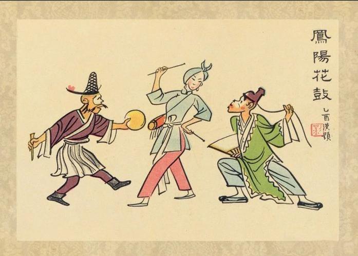 清代安徽凤阳花鼓逃荒艺人木刻版画