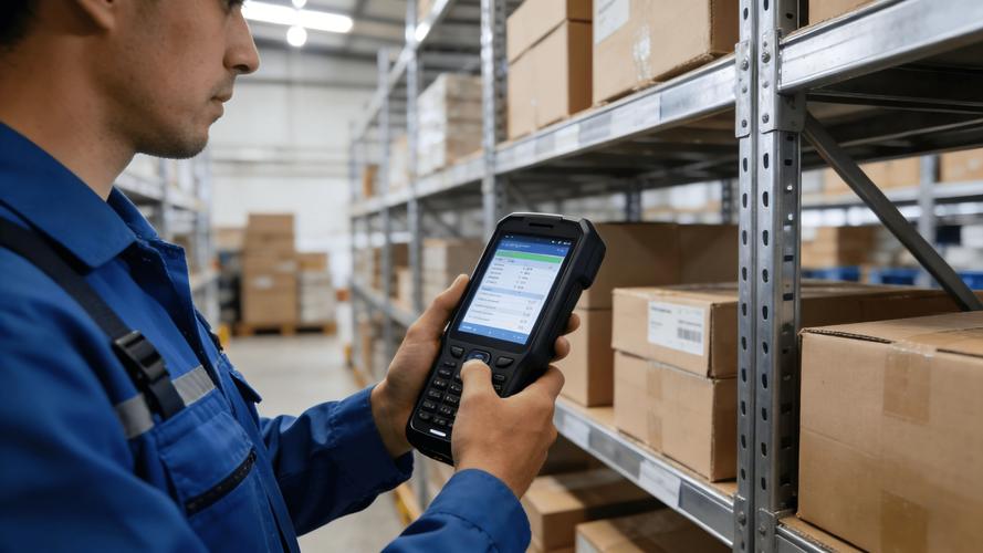 制造业仓管人员操作手持数字化终端盘点实拍