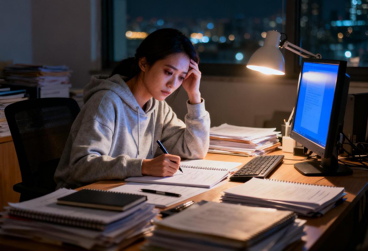 自由职业者居家熬夜赶工场景图