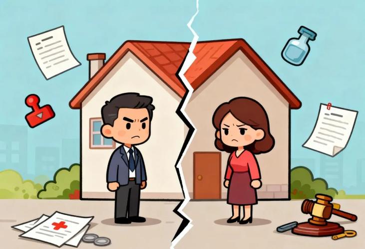 离婚财产分割法庭场景漫画