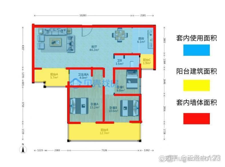 商品住宅得房率公摊面积划分示意图