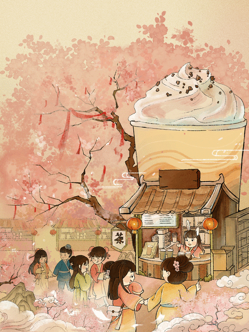 奶茶店合伙生意负债场景插画