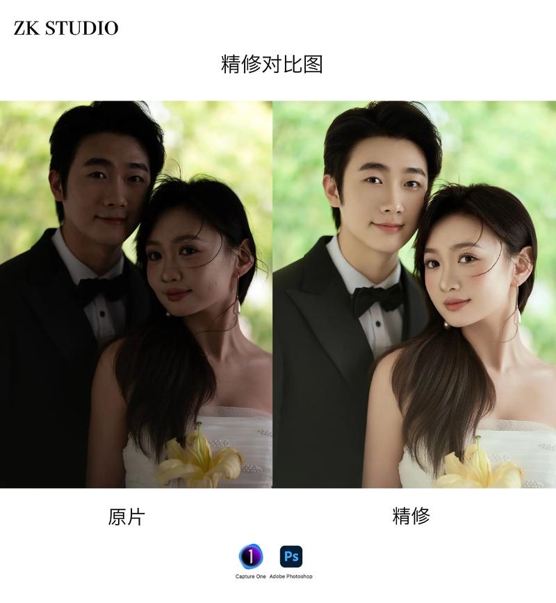 婚纱照内景专业布光与平光效果对比