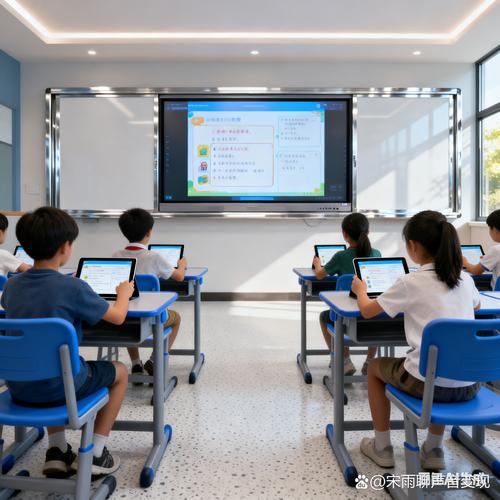 学生与老师在现代化智慧教室互动