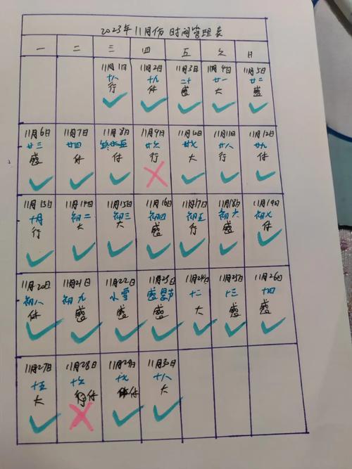贴在冰箱上的手写碎块日程表