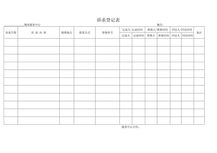 物业服务诉求登记登记表样板图