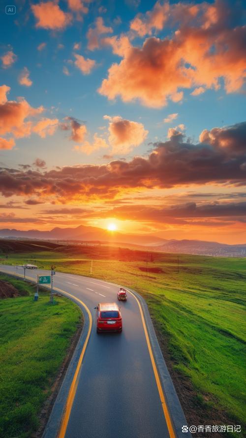 伊昭公路日落麦田与车