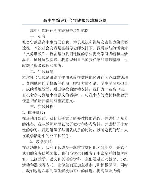 高中生综合素质评价校园实践经历填写示例
